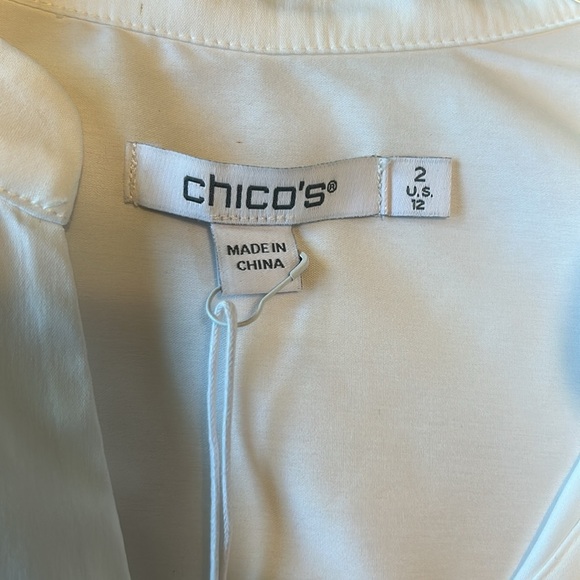 NWT Chico’s Poplin Embroidered Shirt Button Down Women’s L White Accent Sleeves - Picture 3 of 12